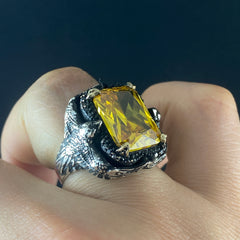 Yellow Citrine Stone 925 Sterling Silver Men Ring