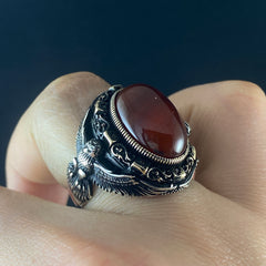 Red Agate Gemstone 925 Sterling Silver Men Handmade Ring