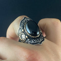 Large Onyx Gemstone Archer Thumb Zihgir 925 Solid Silver Ring