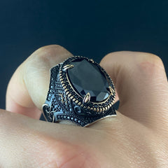 Black Onyx Gemstone 925 Solid Silver Men Handmade Ring