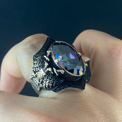 Mystic Topaz Gemstone 925 Sterling Silver Men Ring