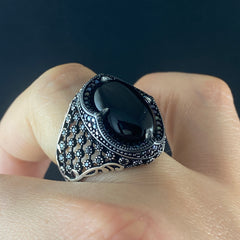 Black Stone Onyx 925 Sterling Silver Men Handmade Ring