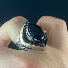 Black Onyx Gemstone 925 Sterling Silver Men Ring