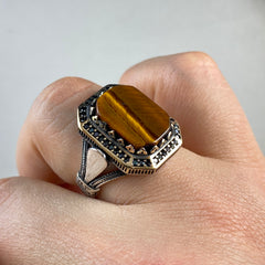 Brown Tiger Eye Stone 925 Silver Men Ring