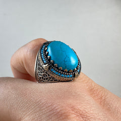 Oval Turquoise Stone 925 Silver Handmade Ring