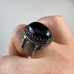 Black Onyx Gemstone 925 Solid Silver Men Ring