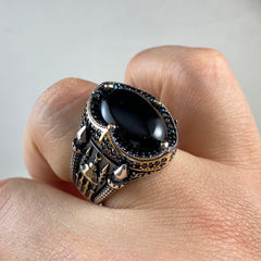 Mosque Onyx Stone Black 925 Sterling Silver Men Ring