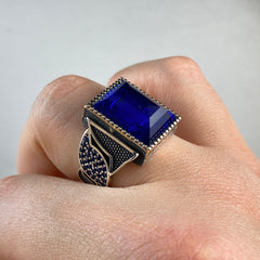 Sapphire Gemstone 925 Solid Silver Men Handmade Ring