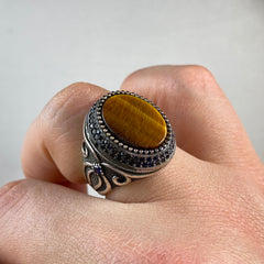 Brown Tiger Eye Gemstone 925 Silver Handmade Ring