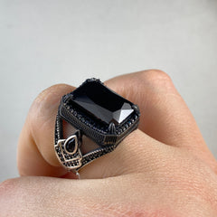 Black Onyx Gemstone 925 Solid Silver Men Ring