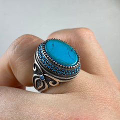 Turquoise Gemstone 925 Solid Silver Men Handmade Ring