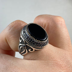 Black Onyx Gemstone 925 Sterling Silver Men Handmade Ring