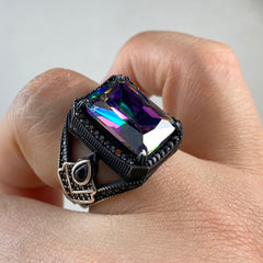 Mystic Topaz Gemstone 925 Solid Silver Men Handmade Ring