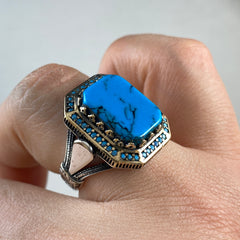 Turquoise Gemstone 925 Solid Silver Men Ring