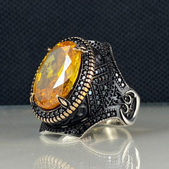 Large Yellow Citrine Stone 925 Solid Silver Handmade Ring