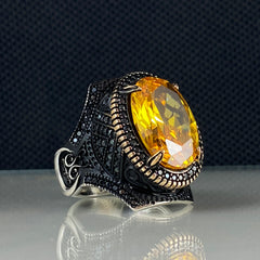 Large Yellow Citrine Stone 925 Solid Silver Handmade Ring