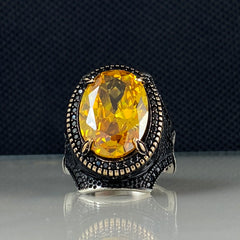 Large Yellow Citrine Stone 925 Solid Silver Handmade Ring