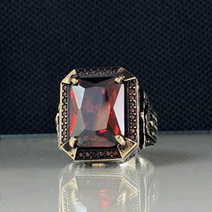 Red Ruby Stone 925 Sterling Silver Men Handmade Ring