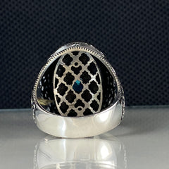 Blue Aquamarine Stone 925 Sterling Silver Men Handmade Ring