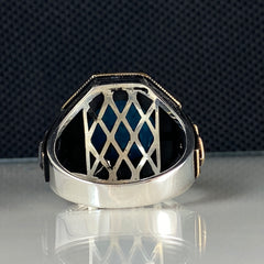 Round Blue Turquoise Gemstone 925 Sterling Silver Men Handmade Ring