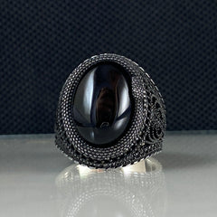 Lion Black Onyx Stone 925 Silver Men Handmade Ring