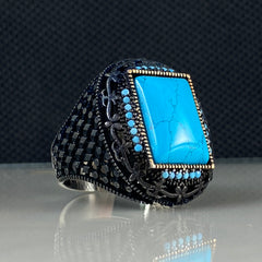 Blue Color Turquoise Gemstone 925 Sterling Silver Men Handmade Ring