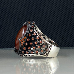 Red Agate Gemstone 925 Sterling Silver Men Handmade Ring