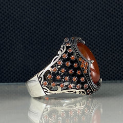 Red Agate Gemstone 925 Sterling Silver Men Handmade Ring