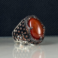 Red Agate Gemstone 925 Sterling Silver Men Handmade Ring