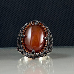 Red Agate Gemstone 925 Sterling Silver Men Handmade Ring