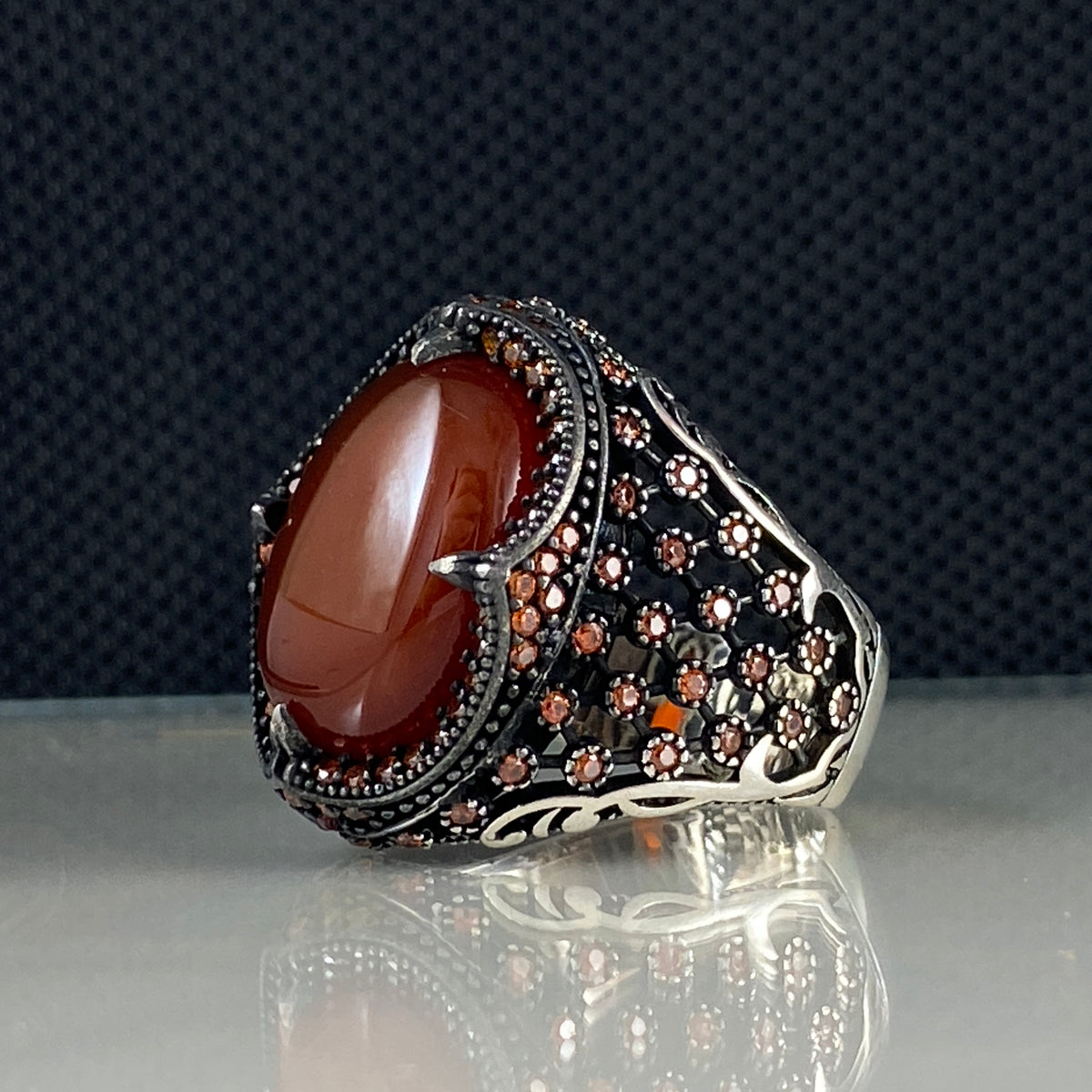 Red Agate Gemstone 925 Sterling Silver Men Handmade Ring