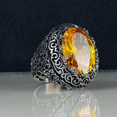 Yellow Citrine Gemstone 925 Sterling Silver Men Handmade Ring