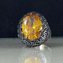 Yellow Citrine Gemstone 925 Sterling Silver Men Handmade Ring