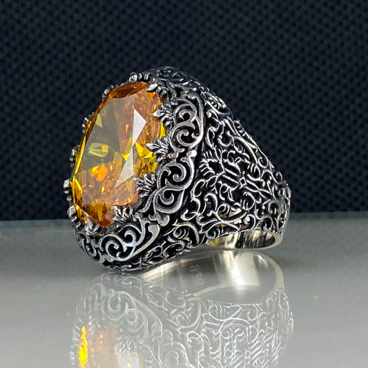 Yellow Citrine Gemstone 925 Sterling Silver Men Handmade Ring