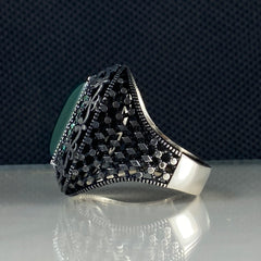 Green Agate Gemstone 925 Sterling Silver Men Handmade Ring