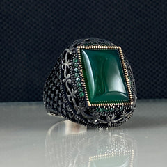 Green Agate Gemstone 925 Sterling Silver Men Handmade Ring