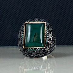 Green Agate Gemstone 925 Sterling Silver Men Handmade Ring