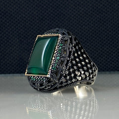 Green Agate Gemstone 925 Sterling Silver Men Handmade Ring