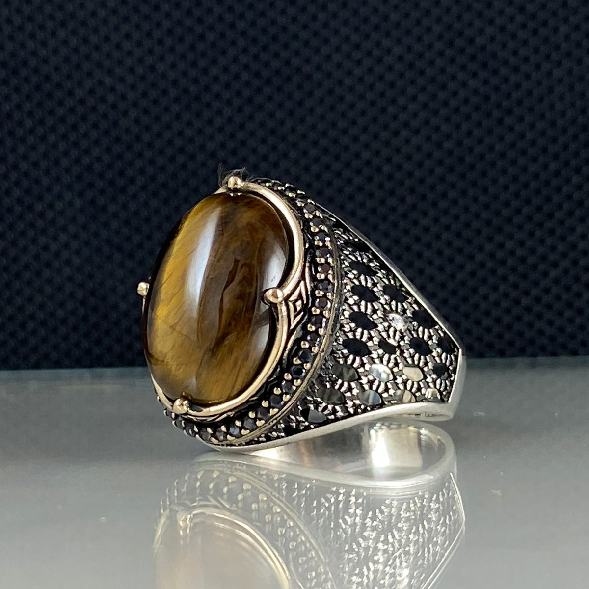 Brown Stone 925 Sterling Silver Men Handmade Tiger Eye Ring