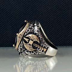 Ac Viking Black Onyx 925 Silver Ring For Mens