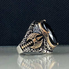 Ac Viking Black Onyx 925 Silver Ring For Mens