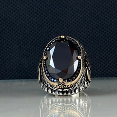 Ac Viking Black Onyx 925 Silver Ring For Mens