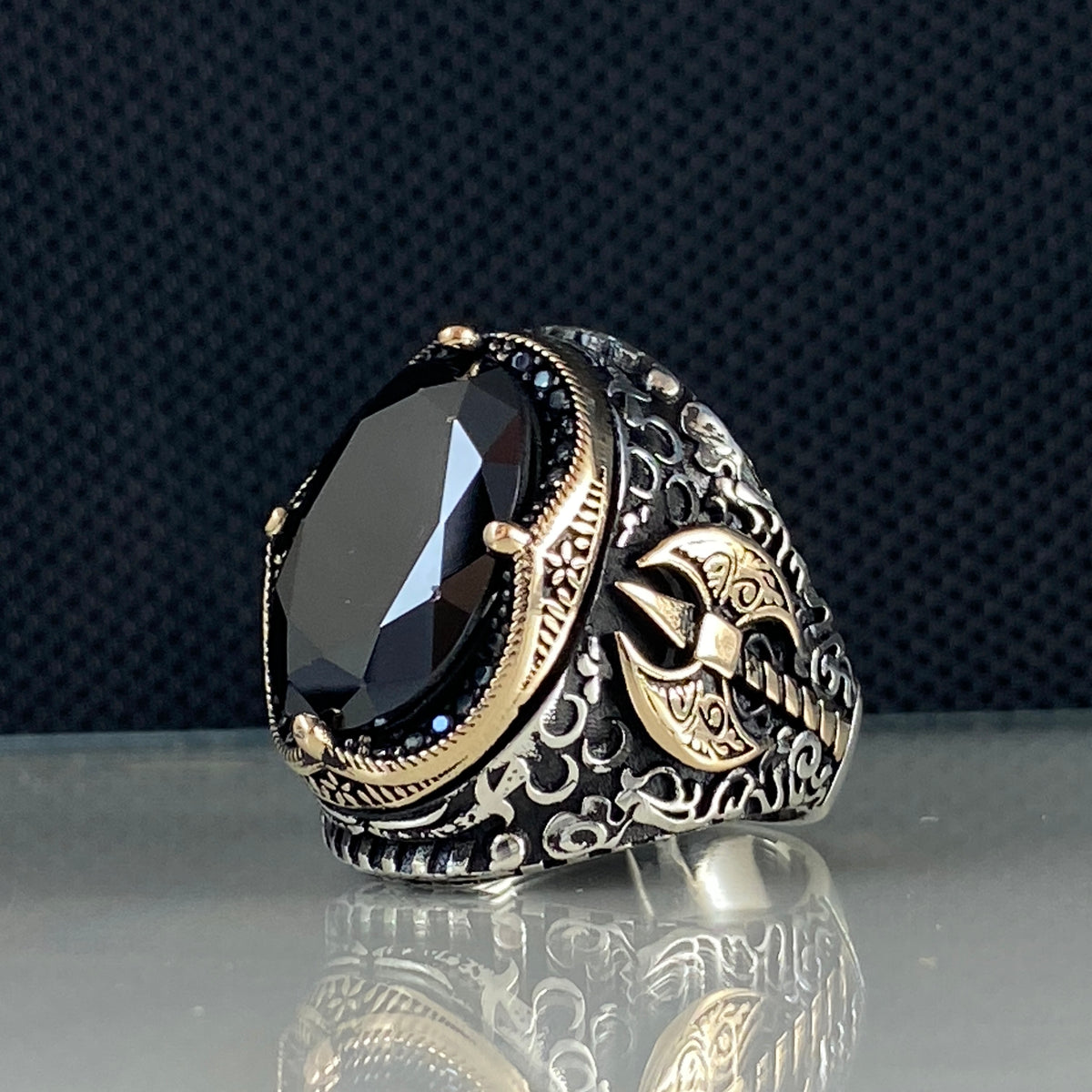 Ac Viking Black Onyx 925 Silver Ring For Mens