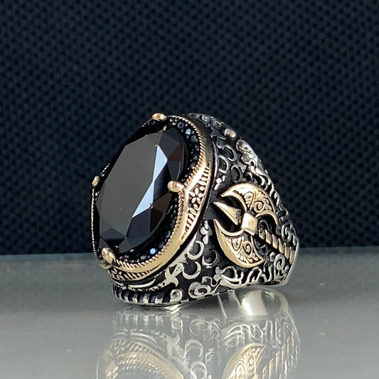 Ac Viking Black Onyx 925 Silver Ring For Mens