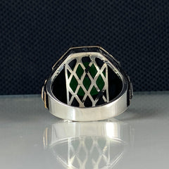 Round Green Agate Gemstone 925 Solid Silver Men Handmade Ring