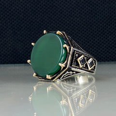 Anillo de plata maciza de piedra esmeralda 925, anillo de piedra preciosa esmeralda verde 