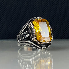 Yellow Citrine Gemstone 925 Sterling Silver Men Handmade Ring