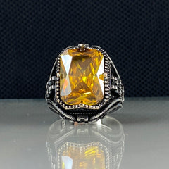 Yellow Citrine Gemstone 925 Sterling Silver Men Handmade Ring