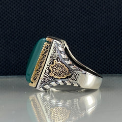 Green Agate Gemstone 925 Sterling Silver Men Ring