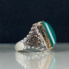 Green Agate Gemstone 925 Sterling Silver Men Ring